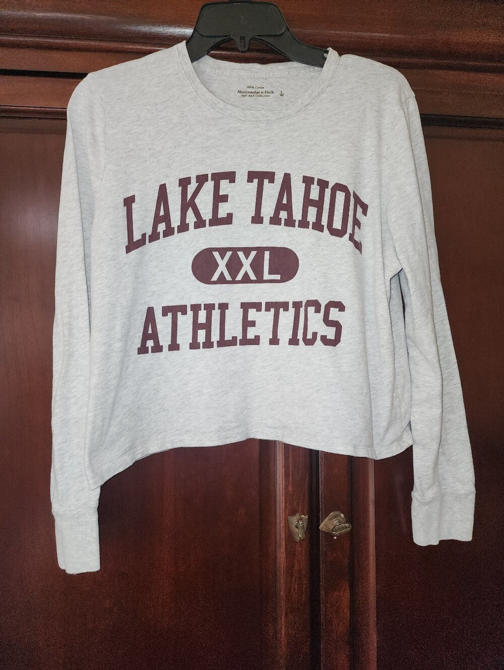 L Abercrombie & Fitch Light Gray Crewneck with Maroon Lake Tahoe Athletics